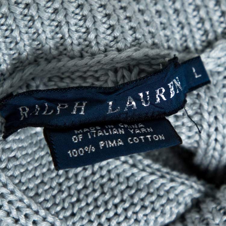 مملوكة مسبقًا Ralph Lauren Pale Blue Cotton Cable Knit Shawl Lapel Cardigan L