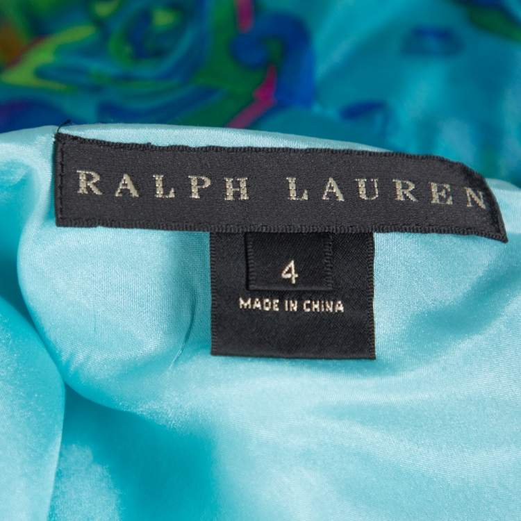 Pre Owned Ralph Lauren Blue Printed Silk Ruffle Detail Mini Skirt S