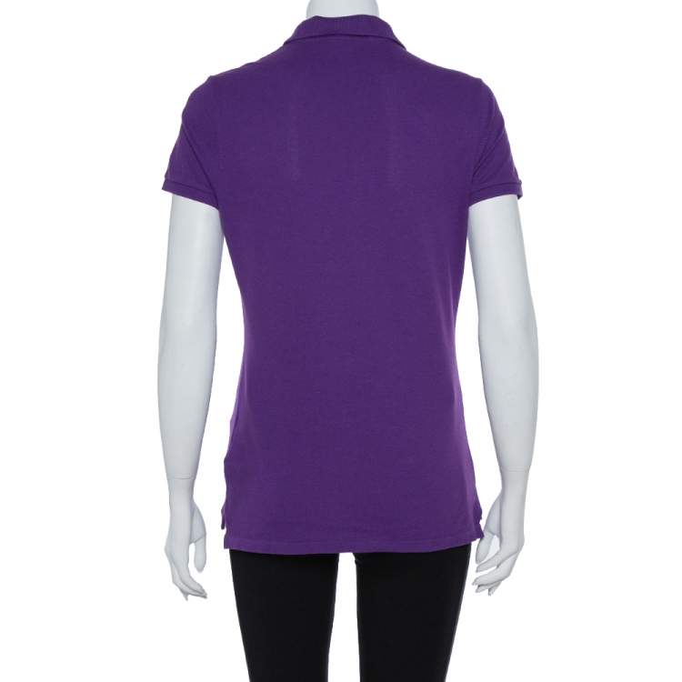 Pre Owned Ralph Lauren Purple Stone Embellished Logo Detail Polo T-Shirt L
