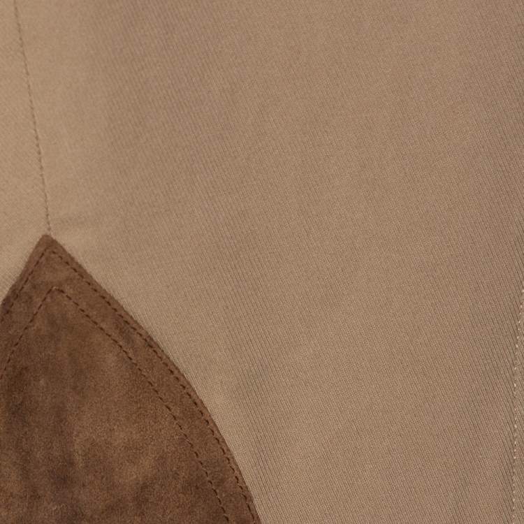 مملوكة مسبقًا Ralph Lauren Khaki Brown Stretch Cotton Leather Patch Trousers M