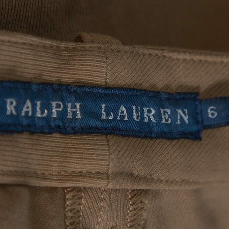 مملوكة مسبقًا Ralph Lauren Khaki Brown Stretch Cotton Leather Patch Trousers M