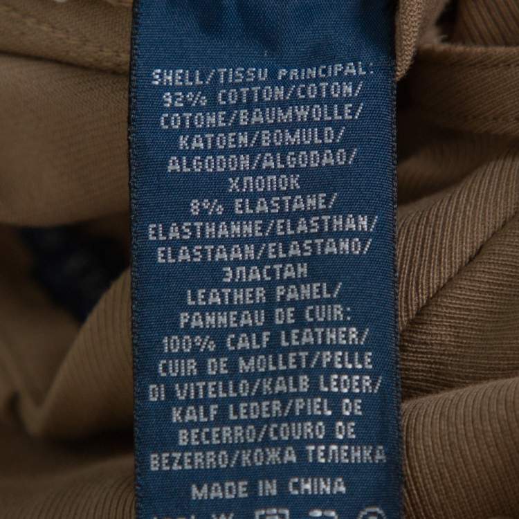 مملوكة مسبقًا Ralph Lauren Khaki Brown Stretch Cotton Leather Patch Trousers M