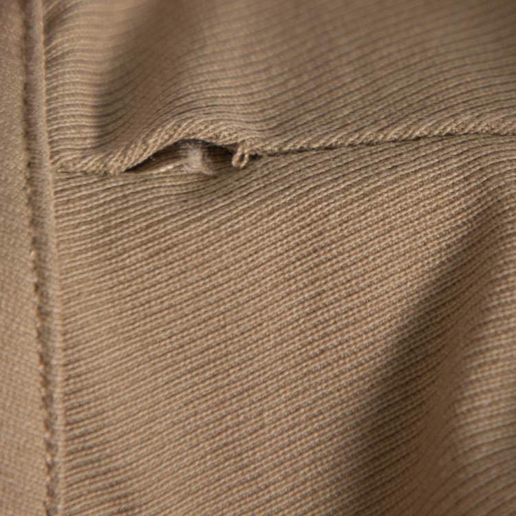مملوكة مسبقًا Ralph Lauren Khaki Brown Stretch Cotton Leather Patch Trousers M