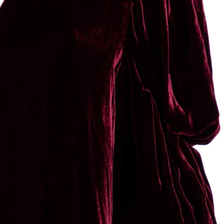 مملوكة مسبقًا Ralph Lauren Collection Maroon Velvet Victorian Sleeve Detail Shift Dress S