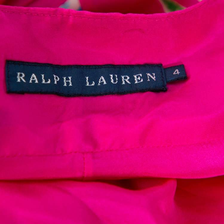 Pre Owned Ralph Lauren Magenta Tropical printed Silk Halter Neck Mini Dress S