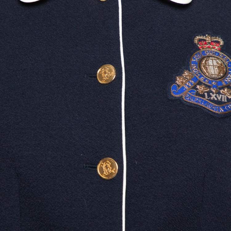 Pre Owned Ralph Lauren Navy Blue Wool Fitted Cropped Jacket M