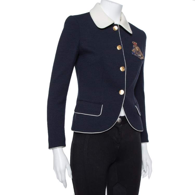 Pre Owned Ralph Lauren Navy Blue Wool Fitted Cropped Jacket M
