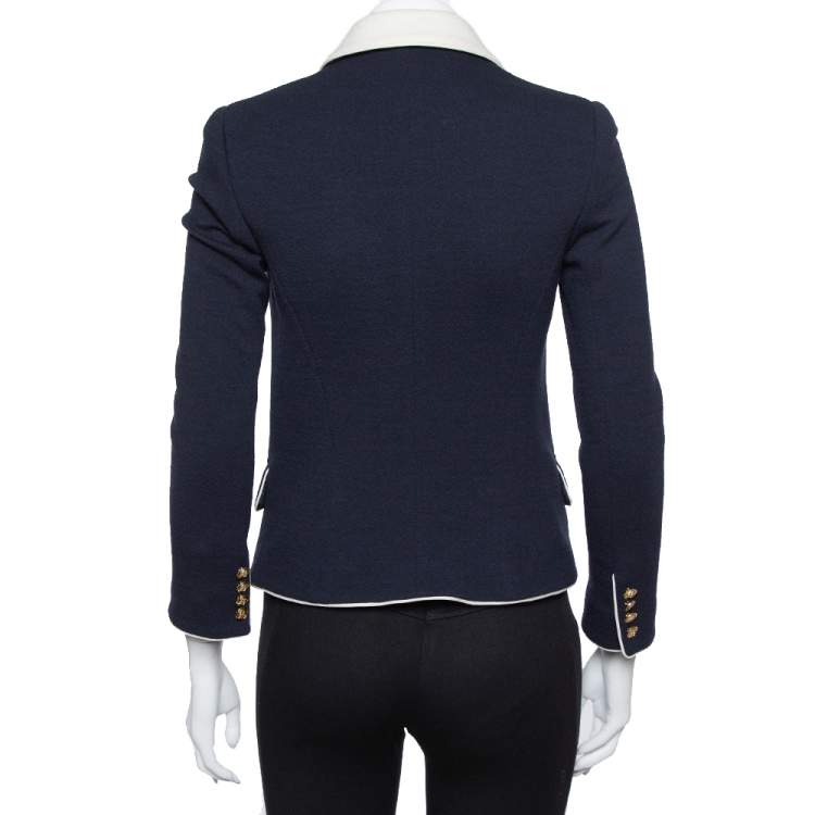 Pre Owned Ralph Lauren Navy Blue Wool Fitted Cropped Jacket M