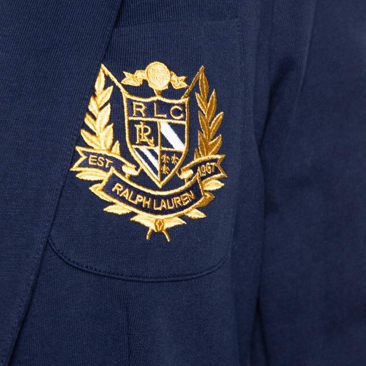 Pre Owned Ralph Lauren Navy Blue Knit Logo Embroidered Pocket Detail Blazer L