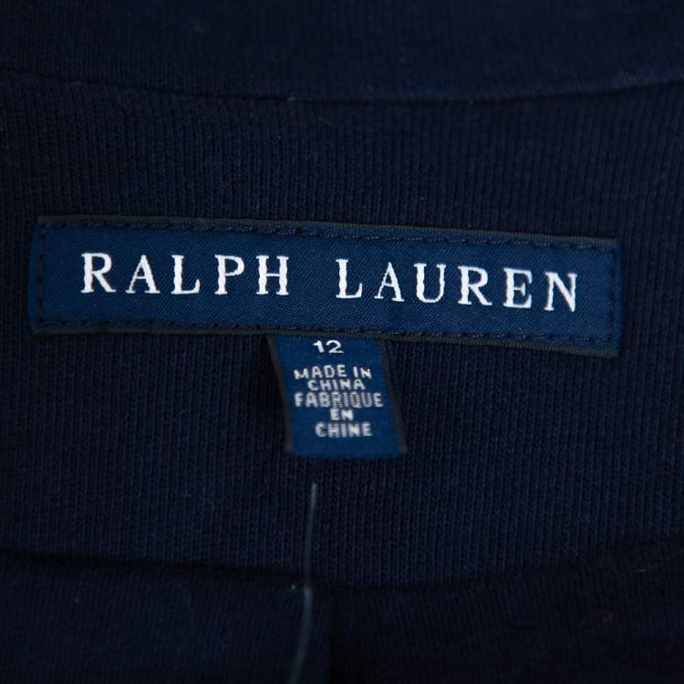 Pre Owned Ralph Lauren Navy Blue Knit Logo Embroidered Pocket Detail Blazer L