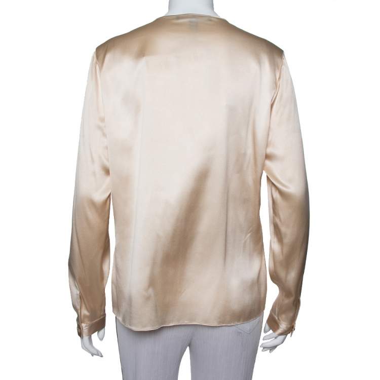 Pre Owned Ralph Lauren Cream Silk Long Sleeve Top L