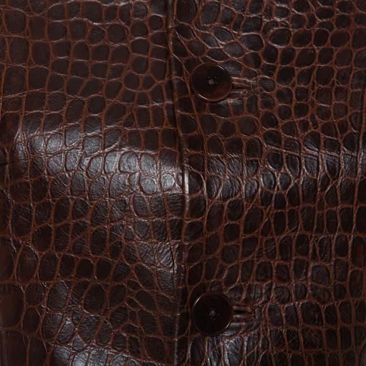 Pre Owned Ralph Lauren Brown Leather Roundneck Jacket M