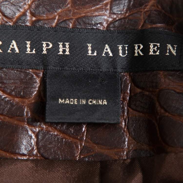 Pre Owned Ralph Lauren Brown Leather Roundneck Jacket M