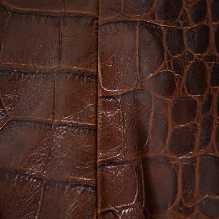 Pre Owned Ralph Lauren Brown Leather Roundneck Jacket M