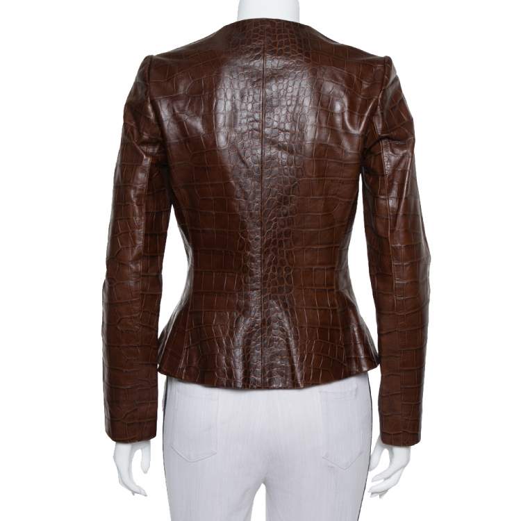 Pre Owned Ralph Lauren Brown Leather Roundneck Jacket M