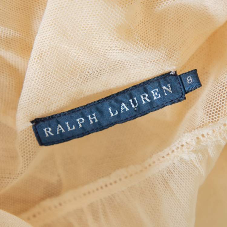 Pre Owned Ralph Lauren Cream Tulle Ruffle Detail Button Front Top M