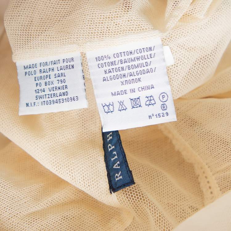 Pre Owned Ralph Lauren Cream Tulle Ruffle Detail Button Front Top M