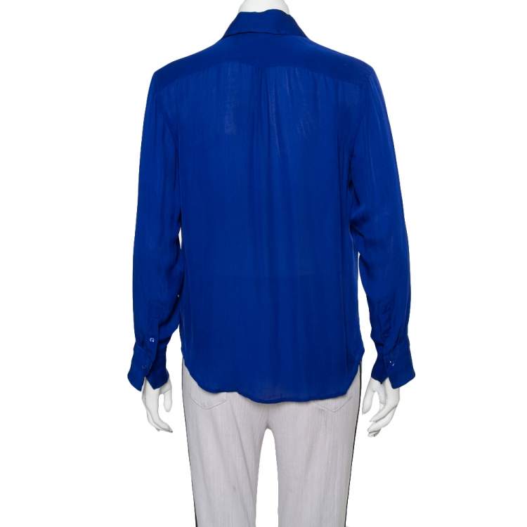 Pre Owned Ralph Lauren Royal Blue Silk Button Front Shirt M