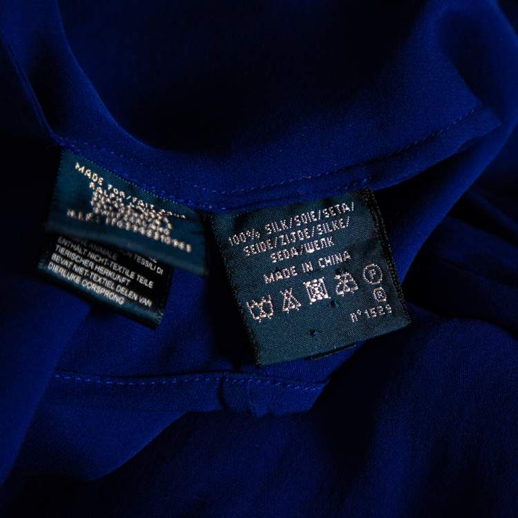 Pre Owned Ralph Lauren Royal Blue Silk Button Front Shirt M