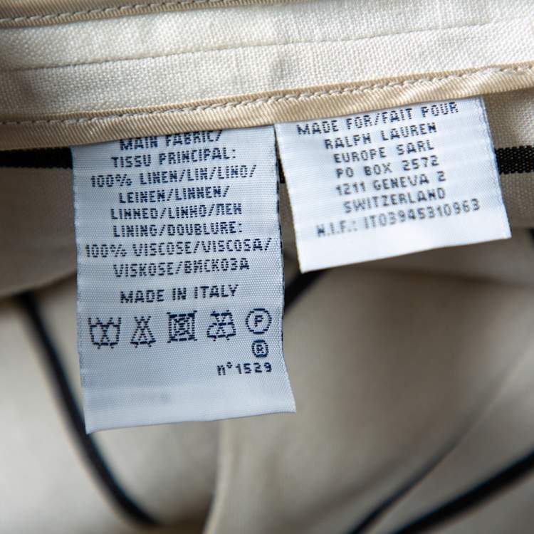 Pre Owned Ralph Lauren Cream Striped Linen Button Front Jacket S