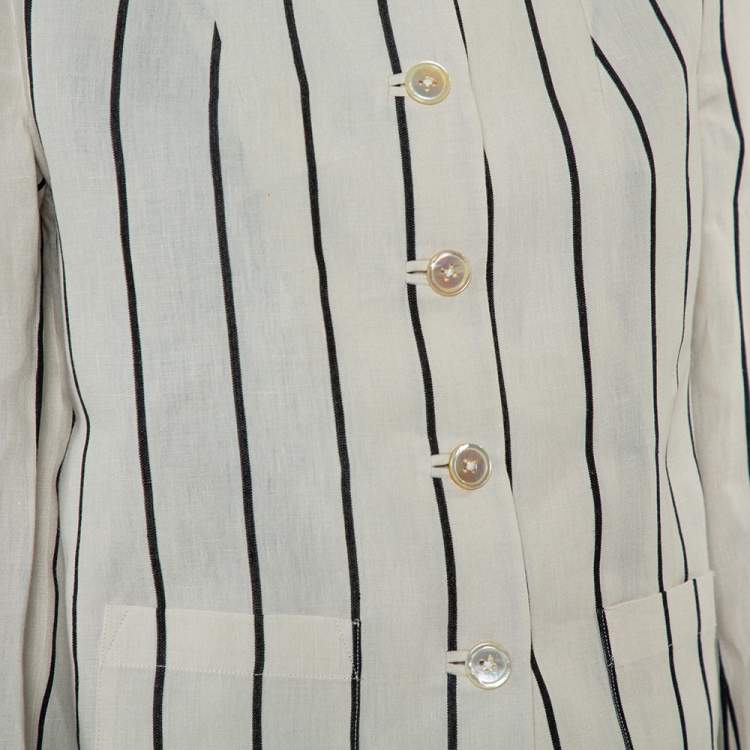 Pre Owned Ralph Lauren Cream Striped Linen Button Front Jacket S