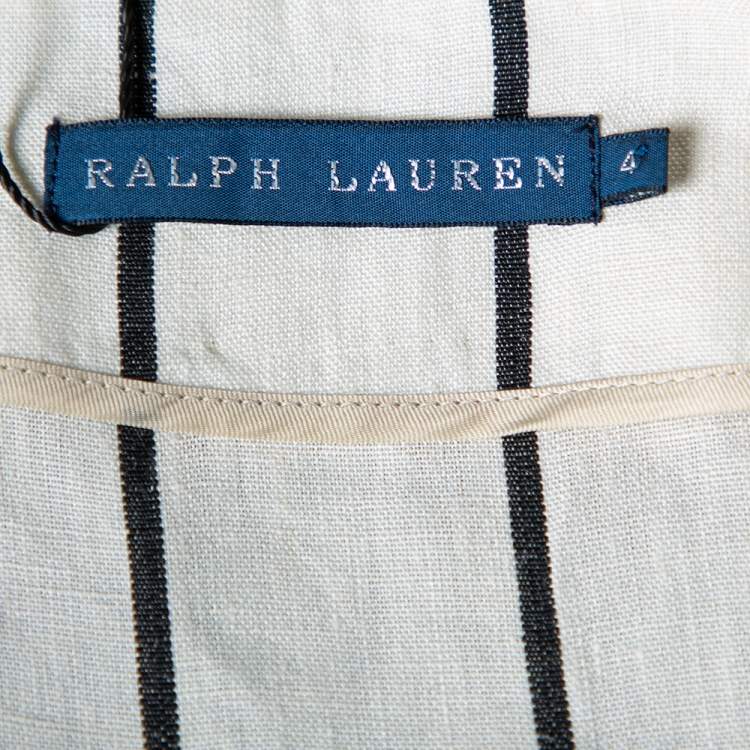 Pre Owned Ralph Lauren Cream Striped Linen Button Front Jacket S