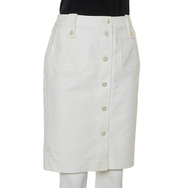 مملوكة مسبقًا Ralph Lauren Cream Cotton Button Front Skirt S