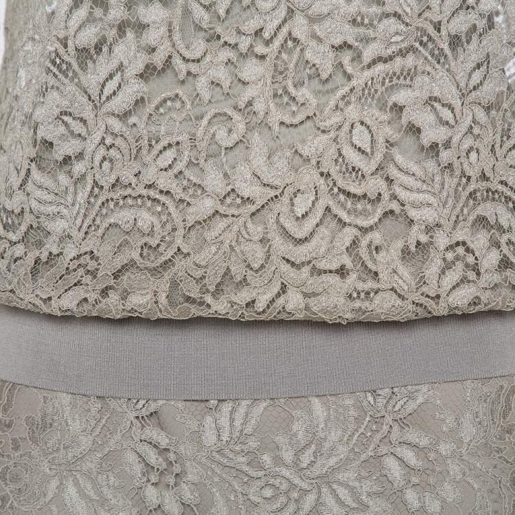 Pre Owned Ralph Lauren Grey Lace Top & Pencil Skirt Set S
