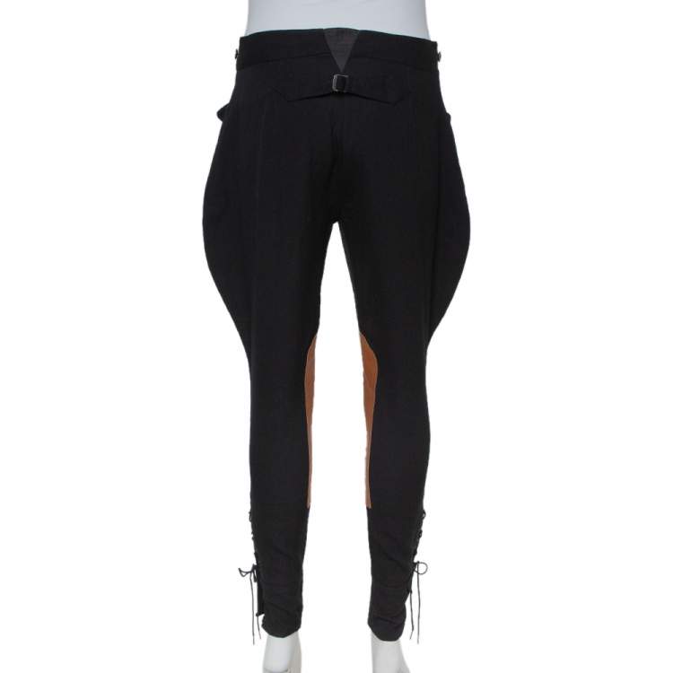 Pre Owned Ralph Lauren Black Wool Leather Patch Detail Riding Pants S