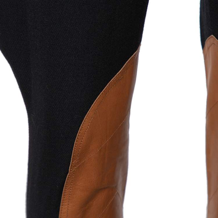 Pre Owned Ralph Lauren Black Wool Leather Patch Detail Riding Pants S