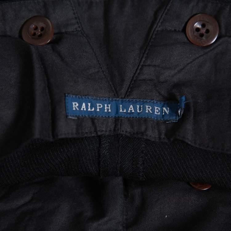 Pre Owned Ralph Lauren Black Wool Leather Patch Detail Riding Pants S
