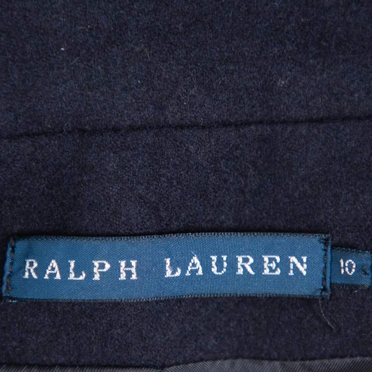 Pre Owned Ralph Lauren Navy Blue Embroidered Pocket Detail Two Button Wool Blazer L