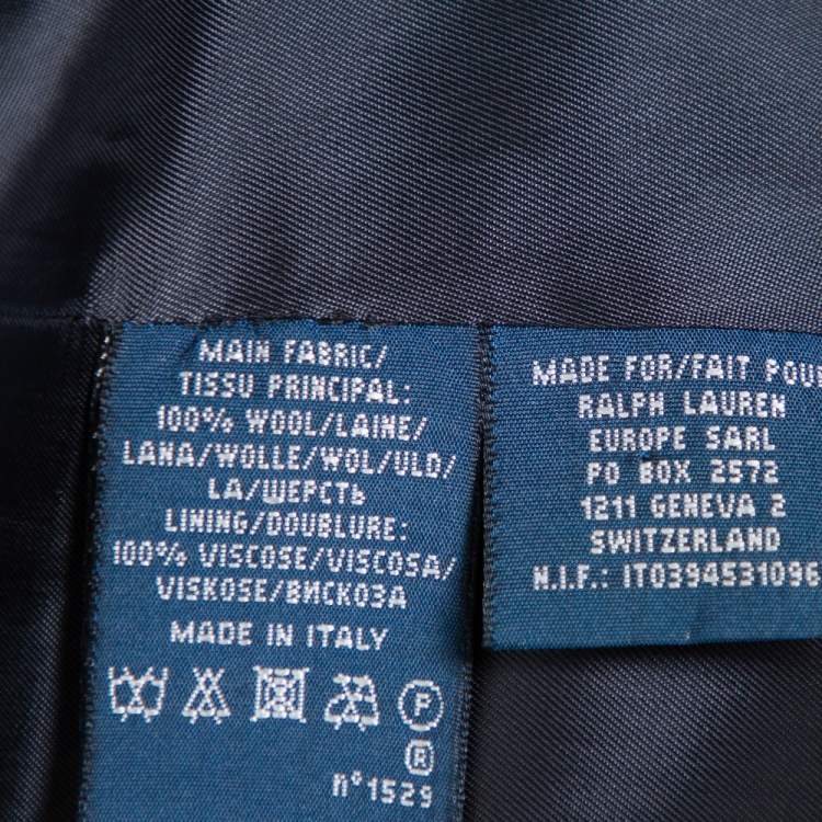 Pre Owned Ralph Lauren Navy Blue Embroidered Pocket Detail Two Button Wool Blazer L
