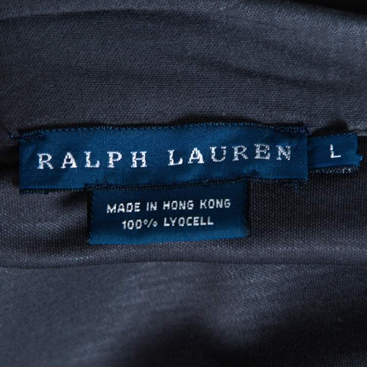 Pre Owned Ralph Lauren Dark Grey Lyocell Ruffled Neck Tie Detail Sleeveless Top L