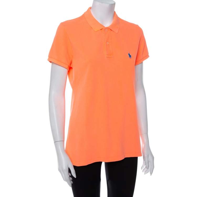 Ralph Lauren Neon Orange Cotton Pique Skinny Polo T-Shirt L Ralph Lauren TLC