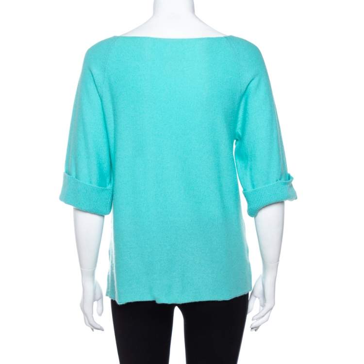 Pre Owned Ralph Lauren Blue Cashmere Short Sleeve Sweater M