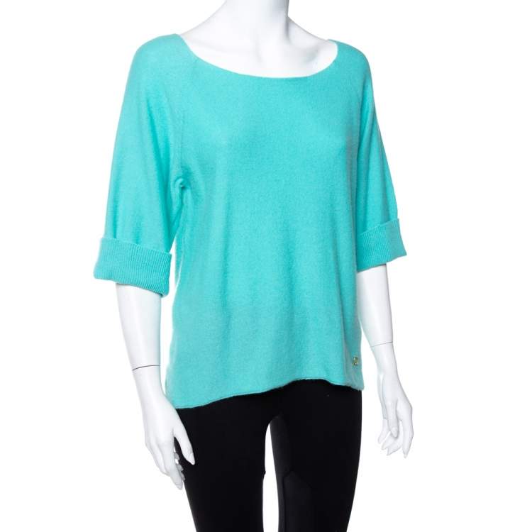 Pre Owned Ralph Lauren Blue Cashmere Short Sleeve Sweater M