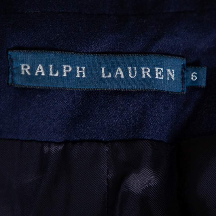 Pre Owned Ralph Lauren Navy Blue Wool Logo Embellished Button Front Blazer M