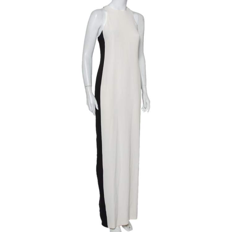 Pre Owned Ralph Lauren Monochrome Crepe Back Slit Detail Racer Back Maxi Dress S