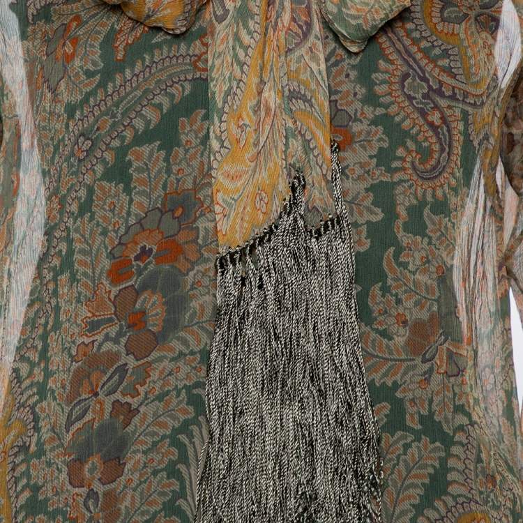 Pre Owned Ralph Lauren Multicolor Floral Printed Silk Neck Tie Detail Sheer Shirt L