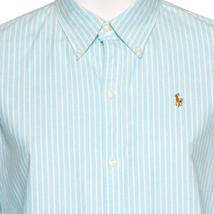 Pre Owned Ralph Lauren Blue Striped Cotton Button Front Slim Fit Shirt L