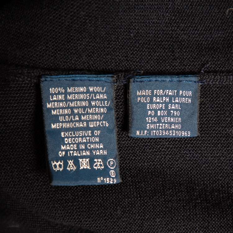 Pre Owned Ralph Lauren  Navy Blue Wool Collared Logo Embroidered Midi Dress L