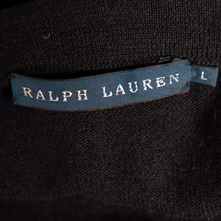 Pre Owned Ralph Lauren  Navy Blue Wool Collared Logo Embroidered Midi Dress L
