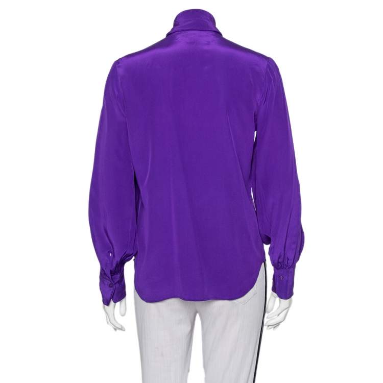 Pre Owned Ralph Lauren Purple Silk Neck Tie Detail Button Front Shirt M