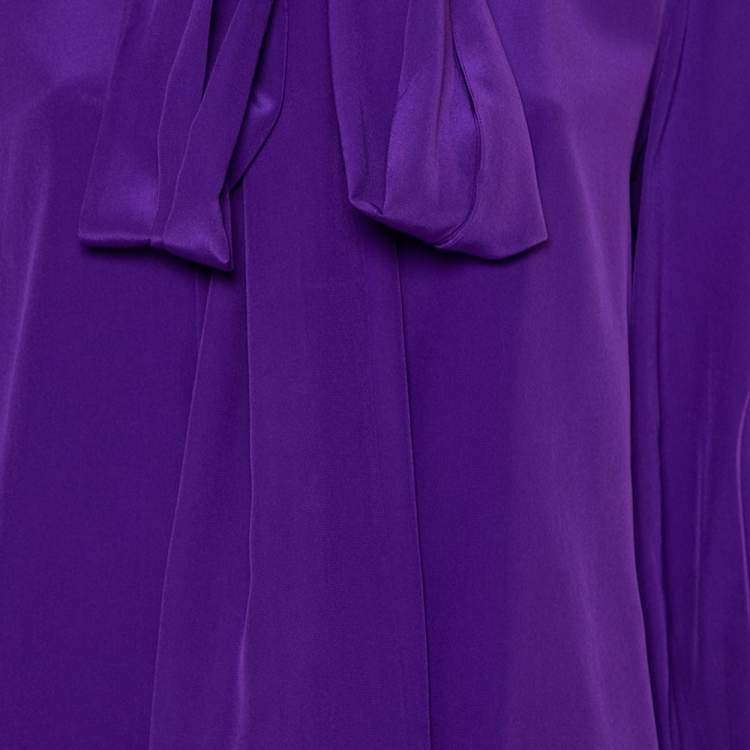 Pre Owned Ralph Lauren Purple Silk Neck Tie Detail Button Front Shirt M