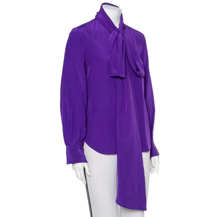 Pre Owned Ralph Lauren Purple Silk Neck Tie Detail Button Front Shirt M