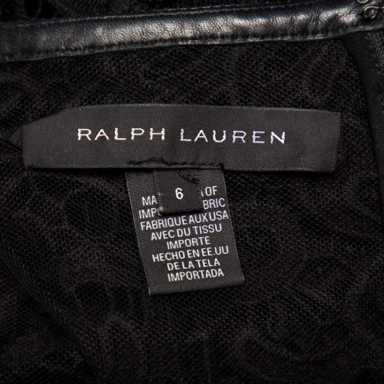 Pre Owned Ralph Lauren Black Lace & Leather Trim Merrill Dress M