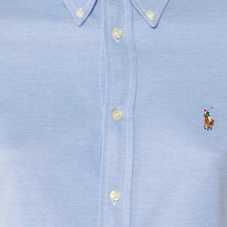 مملوكة مسبقًا Ralph Lauren Blue Cotton Knit Oxford Button Down Shirt M