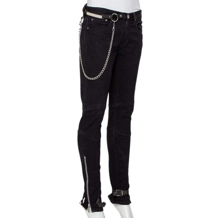 Pre Owned Ralph Lauren Black Denim Zip Trim Waist Chain Detail Jeans M