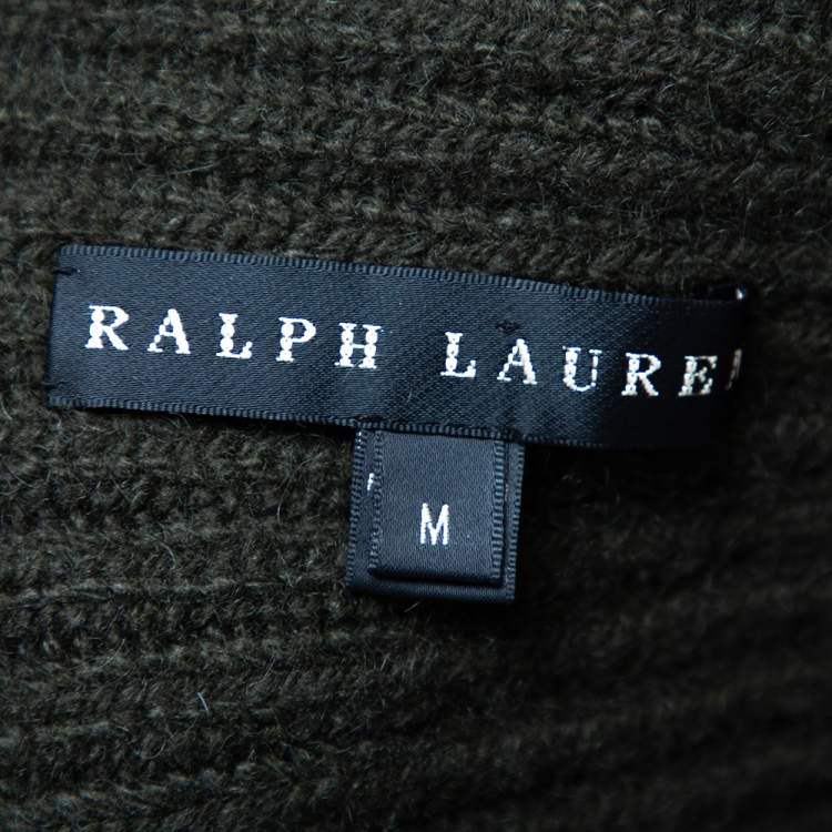 Pre Owned Ralph Lauren Green Cashmere & Mohair Open Front Cowl Neck Cardigan M
